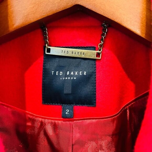 Ted Baker London Red Over Coat Alpaca Wool Cashmere Blend Size 2 - Picture 9 of 16